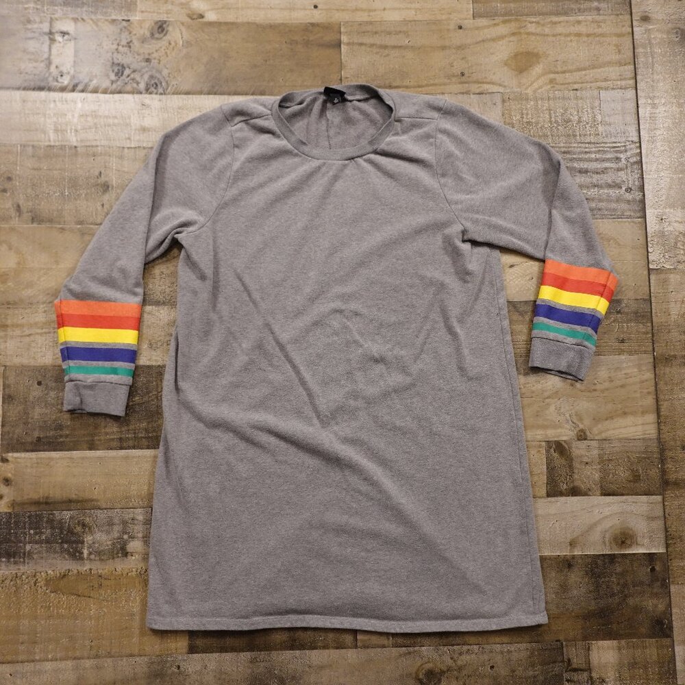 Torrid Cozy Fleece Shift Dress Women’s Size 2 Gray Rainbow Cuff Casual